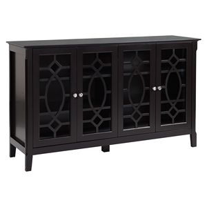 "Contemporary Brass-Handled Espresso <b>Sideboard</b> Console with Glass Doors for Villa & Farmhouse Living" - Product Image 1