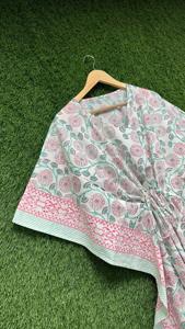 Indian Handmade Cotton <b>Kaftan</b> Women's Long V-Neck <b>Maxi</b> Floral Block Print Cotton <b>Kaftan</b> Dress Indian <b>Maxi</b> Loungewear - Product Image 4