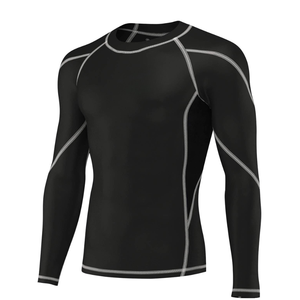Camiseta Deportiva de Manga Larga para Hombre, Cuello Redondo, Tejido de Punto, Secado Rápido, Corte Ajustado, Color Negro - Product Image 1