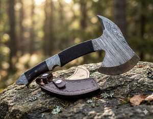 Hache à double lame faite à la main avec lame en acier Damas et manche en bois pour la survie en plein air, DIY - Product Image 5