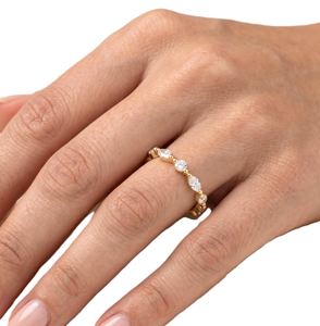 <b>Fine</b> <b>Ring</b> Marquise & Round Lab Created Diamond Band <b>Ring</b> 14K 18K Solid Gold Minimalist Wedding Band Stackable Anniversary Gift - Product Image 6