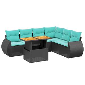 ชุดโซฟาลานบ้านหวายโพลีสีดำ 7 ชิ้นพร้อมชุดเบาะรองนั่งในสวน - Product Image 2