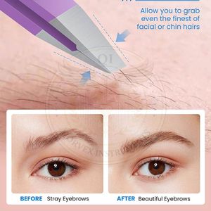 Pince à épiler de précision en acier inoxydable, pointe lisse, revêtement violet, pour extension de cils - Product Image 4