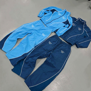 Ensemble de survêtements unisexes pour hommes avec veste zippée réfléchissante à logo personnalisé et short de sport en nylon coupe-vent - Product Image 2