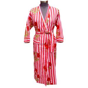 Kimono Largo con Estampado Floral para Mujer, Ropa de Dormir Informal, Vestido para Otoño, Cierre Abierto por Delante, Cinturón, 100% Algodón Transpirable - Product Image 1