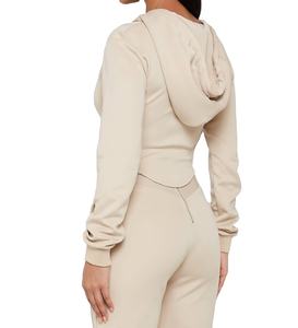 Jersey de mujer Detalle de ribete de cuero Cordones de cuero dobles Corsé Sudaderas con capucha recortadas - Product Image 5