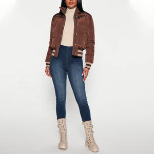 New Winter Short Length Solid <b>Women</b> Quilted Bomber <b>Jacket</b> Brown Stand Collar Full Sleeve Zipper Closure Polyester Wadding <b>Jacket</b> - Product Image 3