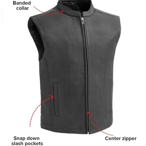 Chaleco de Cuero Genuino Negro de Alta Calidad para Motociclistas, Diseño Elegante con Cierre Frontal y Acabado Impecable - Product Image 4