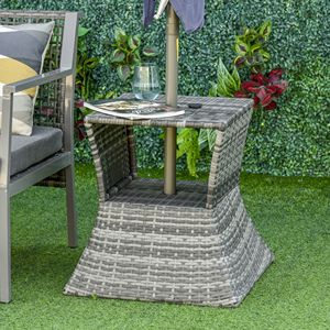 Tavolino Moderno da Esterno in Rattan con 2 Ripiani Portaoggetti e Foro per Ombrellone, Grigio, per Patio e Giardino - Product Image 2