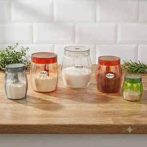 Bocaux de rangement cosmétiques en plastique Nduro avec couvercle à vis rond 0,5L 1L 1,5L 2L 2,5L – Lot domestique sérigraphié - Product Image 2