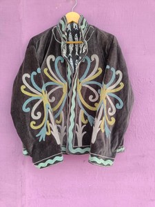 Boho Inspired Classic Suzani <b>Women</b> Embroidered Jacket Stunning Gray <b>Velvet</b> Handmade <b>Coat</b> Vintage Style Ethnic Winter Blazer - Product Image 2