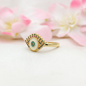 Wholesale 14K Gold Plated Inlaid Zircon Devil's <b>Eye</b> Fine <b>Ring</b> Jewelry Enamel Drop Oil <b>Evil</b> Angel <b>Eye</b> Finger <b>Rings</b> - Product Image 2