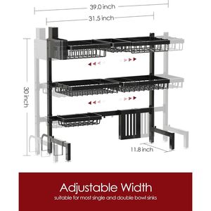 Escurridor de Platos de Acero Inoxidable para Colocar Sobre el Fregadero con Soporte para Cuchillos y Utensilios, Ganchos, Organizador de Cocina, Solución de Almacenamiento - Product Image 4