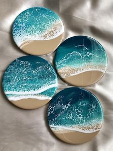 Ensemble de sous-verres en bois de résine époxy Cadeau de pendaison de crémaillère pour nouvelle maison Sous-verres de bar de style moderne créatif Produits de Offre Spéciale - Product Image 2