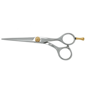 Hair Cutting <b>Barber</b> Scissors Silver Gold Screw High Quality Stainless Steel <b>Blade</b> Sharp Tip Right-Handed Medium Handle - Product Image 4