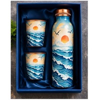 Ensemble de bouteilles d'eau en cuivre écologiques à motif de fleurs de cerisier orientales avec deux tasses, sans BPA, design portable, idéal pour les cadeaux d'affaires