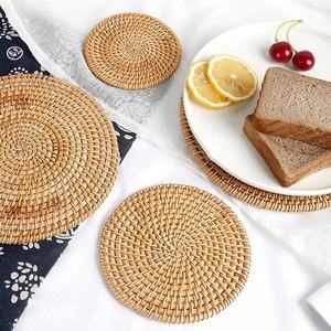 Natural Bamboo Round <b>Placemats</b> and Cup Mats Light <b>Seagrass</b> Straw Weave Rattan Home Decor for Dining Table Kitchen - Product Image 1