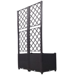 Fioriera Rialzata Grande Marrone con Griglia e Tappo di Drenaggio, 2 Vasi Rimovibili, Supporto Integrato per Piante Rampicanti, in Polyrattan - Product Image 5