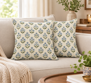 Fundas de Almohada de Poliéster con Estampado Antipolvo y Antiácaros, Estilo Vintage, 18x18 Pulgadas, Juego de 2, Venta al Por Mayor |   Decoración Floral Azul Verde para el Hogar - Product Image 2