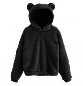Women's Faux <b>Fur</b> <b>Hoodie</b> With Bear Ears Solid Color Long Sleeve Pullover Winter Warm Hooded Sweatshirt - Product Image 6