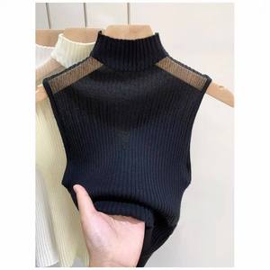 Chaleco de punto para mujer, camiseta interior, prenda exterior, top corto sin mangas con cuello medio alto y sin tirantes - Product Image 2
