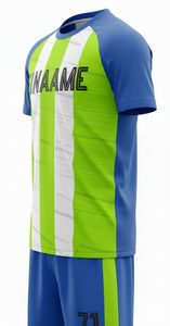 Custom Soccer Jersey Set Men Blue Green White Striped Sublimated Print Moisture Wicking All Seasons Adult Football Uniform - Product Image 5