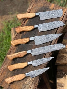Ensemble de couteaux de cuisine professionnels très demandés, 5 pièces, couteau de chef en acier Damas avec manche en bois, commande minimum de 10 pièces - Product Image 3