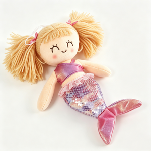 Muñeca de peluche de sirena rosa personalizada, muñeca de peluche de sirena con doble coleta de hilo rubio, muñeca de trapo de sirena sonriente con ojos cerrados - Product Image 2