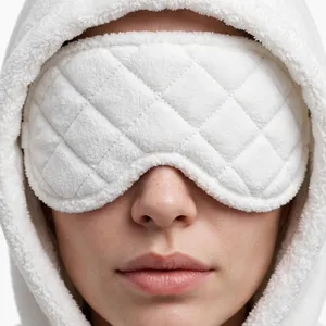 White Womens Oversized Sleep Mask Hoodie Soft Fleece Pullover Kangaroo Pocket Drawstring Hood Cozy Lounge Wear Casual Streetwear - Product Image 4