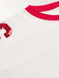 White Mesh Football Jersey Unisex V-neck Short Sleeve <b>Sequin</b> Number 16 <b>Red</b> Trim Breathable Polyester Custom Printed 220g Adult - Product Image 6