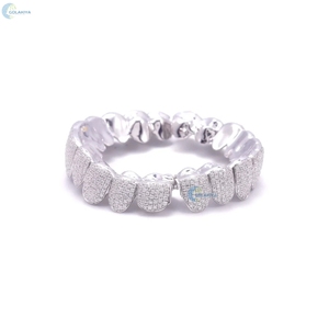 Juego completo de Grillz de Hip Hop personalizados con Moissanita VVS, de Plata de Ley 925, con incrustaciones de 10 piezas para dientes superiores y 10 para dientes inferiores, estilo diamante - Product Image 4