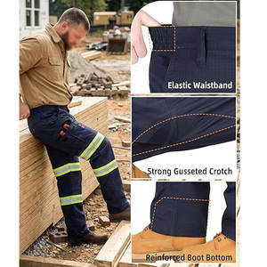 Pantalones de Trabajo para Hombre, 100% Algodón, Resistentes al Desgaste, Reflectantes, Rectos, para Obras de Construcción - Product Image 5