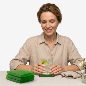 Square Resin Coaster Set Green Non-Slip <b>Mats</b> Modern Table Decor Pads Handmade Eco-Friendly - Product Image 1