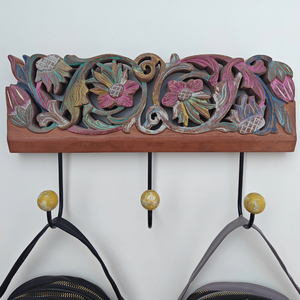 Decoración de Pared de Madera Tallada Multicolor, Estilo Smart Art, con 3 Ganchos, Acabado Verde Lavado, Madera Sintética - Product Image 2