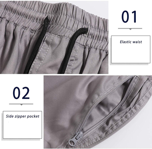 Shorts cargo gris pour homme, séchage rapide, taille à cordon, longueur Bermuda, tissu Oxford décontracté avec poches - Product Image 4