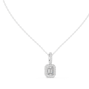 14kt Minimalist Gold <b>Pendant</b> Lab Grown <b>Emerald</b> Cut Diamond Rhodium Plated IGI Certified for Women's Wedding Engagement Daily Use - Product Image 1