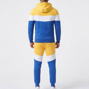 Pantalones Jogger Personalizados de Alta Calidad para Hombre, con Bloques de Color y Parches, Amarillo, Blanco y Azul, Cintura Elástica y Puños - Product Image 2