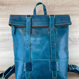 Distressed Leather <b>Roll</b> Top <b>Backpack</b> Vintage Look Multi Functional Rucksack For Bulk Buyers LTBP-0272 - Product Image 1