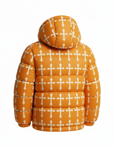 Mens Orange Solid Hooded Waterproof Breathable Eco Friendly Puffer Jacket Winter Warm <b>Bubble</b> <b>Coat</b> Streetwear Front Logo Custom - Product Image 4