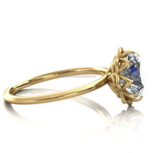 Anillo de Compromiso Clásico con Diseño de Girasol, Joyería Calista, Oro de 14K, Piedra Central de Circonio, Joyería de Alta Calidad, Regalo para Fiesta - Product Image 5