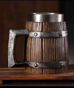 Mug à bière en bois rustique gravé et personnalisé, fait main, poli, style Viking, objet de collection - Product Image 2