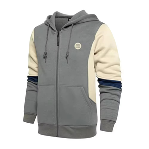 Sudadera con Capucha y Cremallera para Hombre, Cortavientos, Estilo Hip Hop, 220g, Color Gris Sólido, Beige, Azul Marino, Algodón French Terry, Ropa Casual de Otoño - Product Image 2