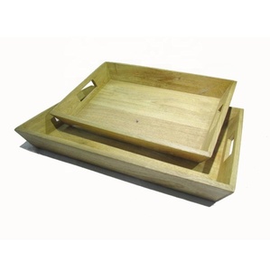 Juego de 2 bandejas de desayuno anidadas de madera de mango natural, bandeja de té Rectangular de tamaño personalizado para uso doméstico - Product Image 2