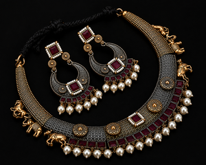 Wholesale Trendy Copper Oxidized Antique Finish Black Zinc Plated Lovers Cushion Cut Onyx Party Necklace Earring Set Women's - Product Image 1