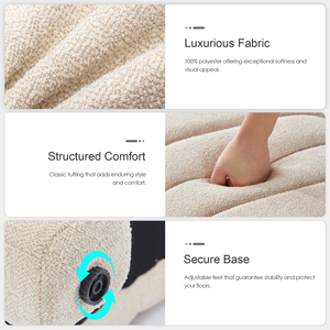 Meubles de maison : Tabouret et ottoman Vietnam Mid-Century Modern en lin, mousse et bois manufacturé, BENCH MD05 - Product Image 3