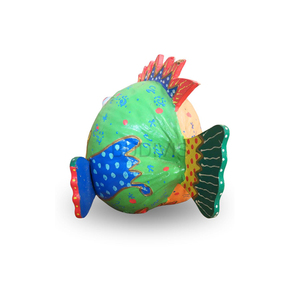 Statue de poisson en noix de coco style Picasso, peinte à la main, décoration artistique côtière en bois, ornement suspendu - Product Image 4