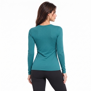 Ladies <b>Yoga</b> <b>T</b>-<b>Shirt</b> Crew Neck Long Sleeve Breathable Quick Dry Sportswear Polyester Dry Fit Tee with Custom Logo - Product Image 4