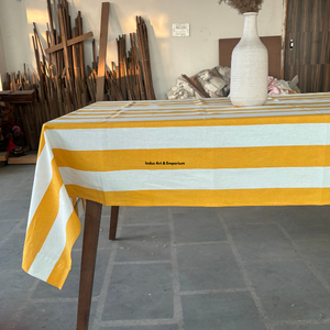 Striped Cotton Linen Rectangular <b>Tablecloth</b> Yellow White Washable Dining Table Cover for Home Decor Elegant Style - Product Image 3