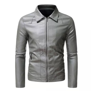 Veste en cuir véritable enduit écologique pour homme, style motard, coupe classique, fermeture éclair, doublure en fausse fourrure, coupe-vent, hiver - Product Image 4