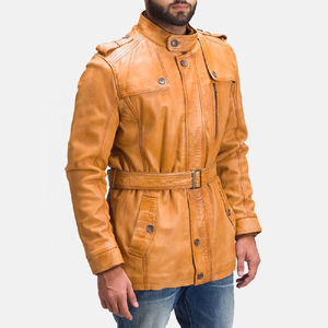 Chaqueta de Cuero Personalizada de Primera Calidad, Nueva Colección 2026, para Hombre, con Bolsillos y Cinturón, Estilo Bomber, Mangas Completas - Product Image 2